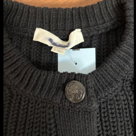 ANN TAYLOR LOFT THICK RIBBED WASHED BLACK PEWTER MILITARY BUTTON CARDIGAN JACKET - Picture 5 of 7